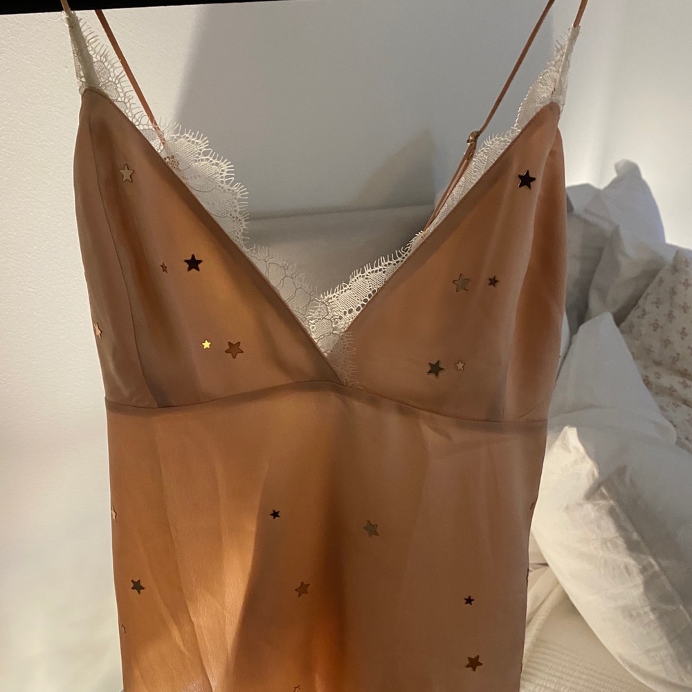 For Love & Lemons Dusty Rose Silk Top M